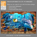 Cartoon mural depicting a brick wall with dolphins Wallpaper [WP-FXD-775]