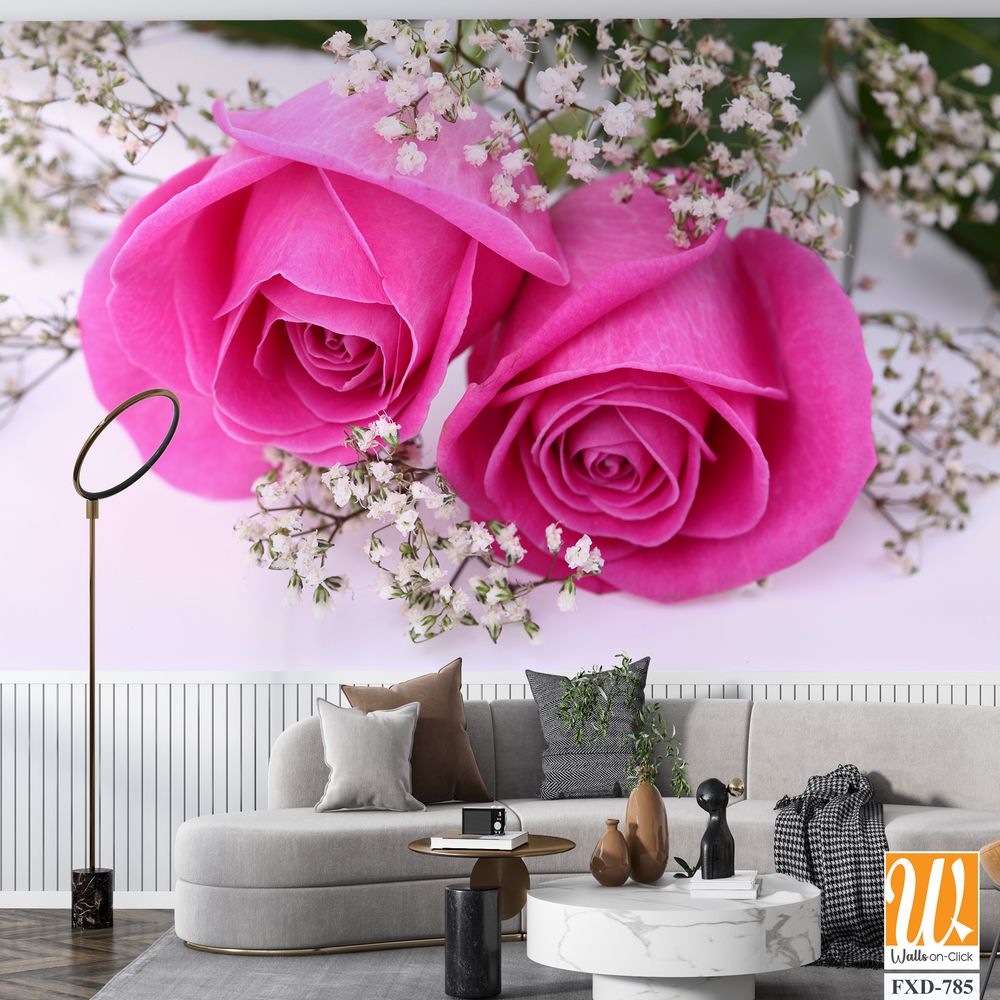 Two pink roses Wallpaper [WP-FXD-785]