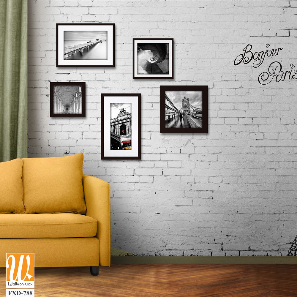 White brick wall with photo frames Wallpaper [WP-FXD-788]