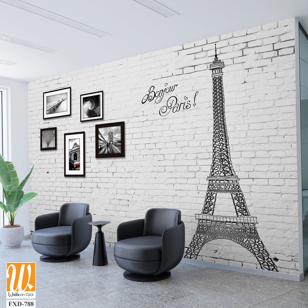 White brick wall with photo frames Wallpaper [WP-FXD-788]