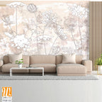 Graphic wildflowers painted on a brown concrete grunge wall. Floral background in loft, modern style. Design for wall mural, card, postcard, wallpaper, photo wallpaper. [WP-FXH-122]