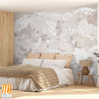 Graphic wildflowers painted on a brown concrete grunge wall. Floral background in loft, modern style. Design for wall mural, card, postcard, wallpaper, photo wallpaper. [WP-FXH-124]