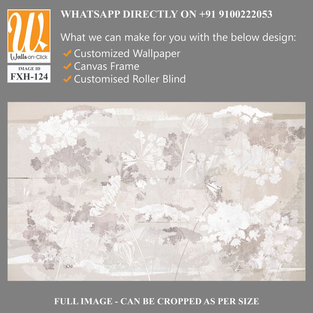 Graphic wildflowers painted on a brown concrete grunge wall. Floral background in loft, modern style. Design for wall mural, card, postcard, wallpaper, photo wallpaper. [WP-FXH-124]