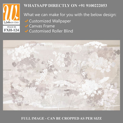Graphic wildflowers painted on a brown concrete grunge wall. Floral background in loft, modern style. Design for wall mural, card, postcard, wallpaper, photo wallpaper. [WP-FXH-124]