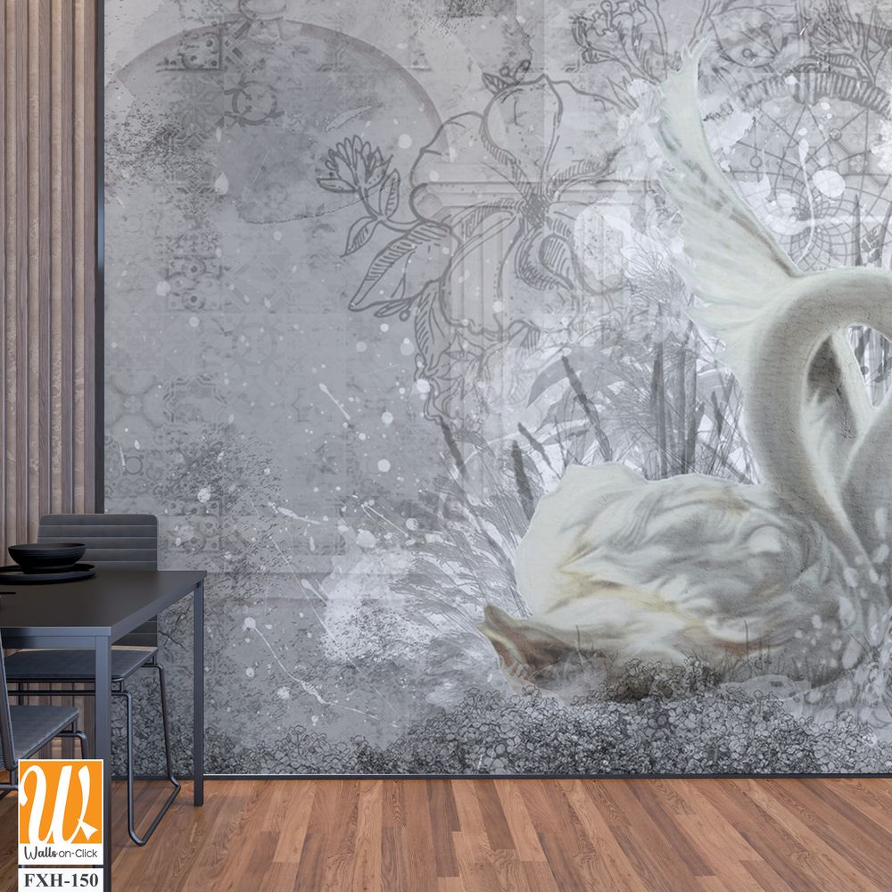 Two white swans in your room for a romantic setting [WP-FXH-150]