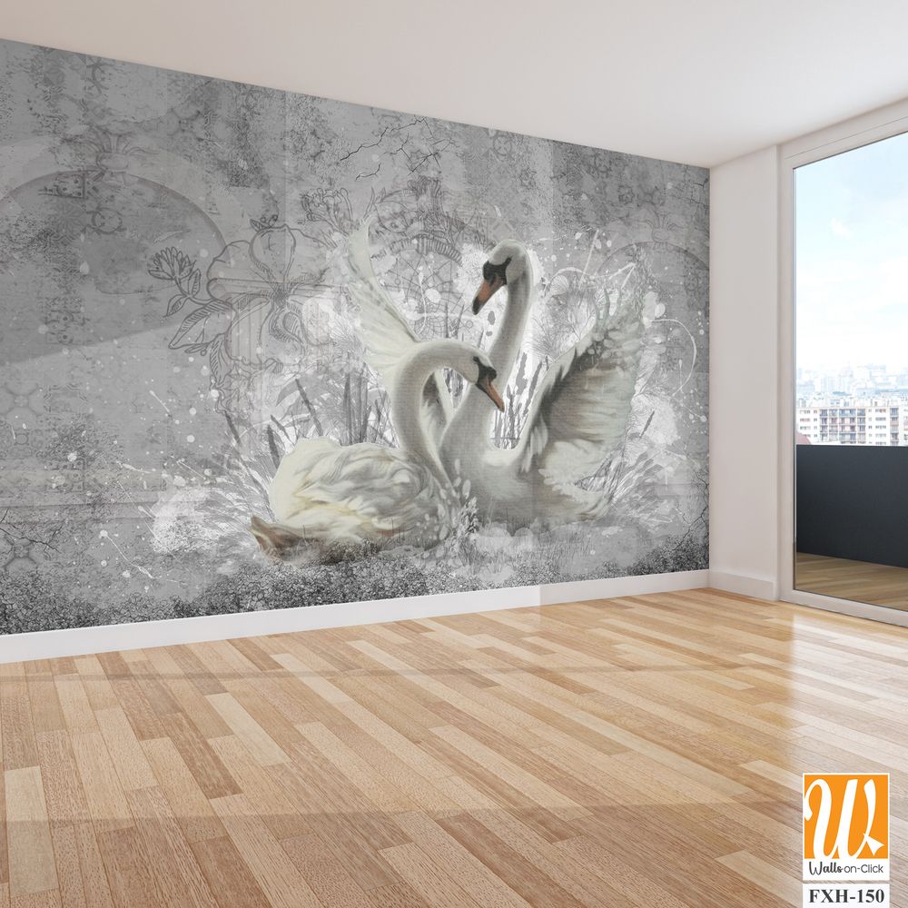 Two white swans in your room for a romantic setting [WP-FXH-150]