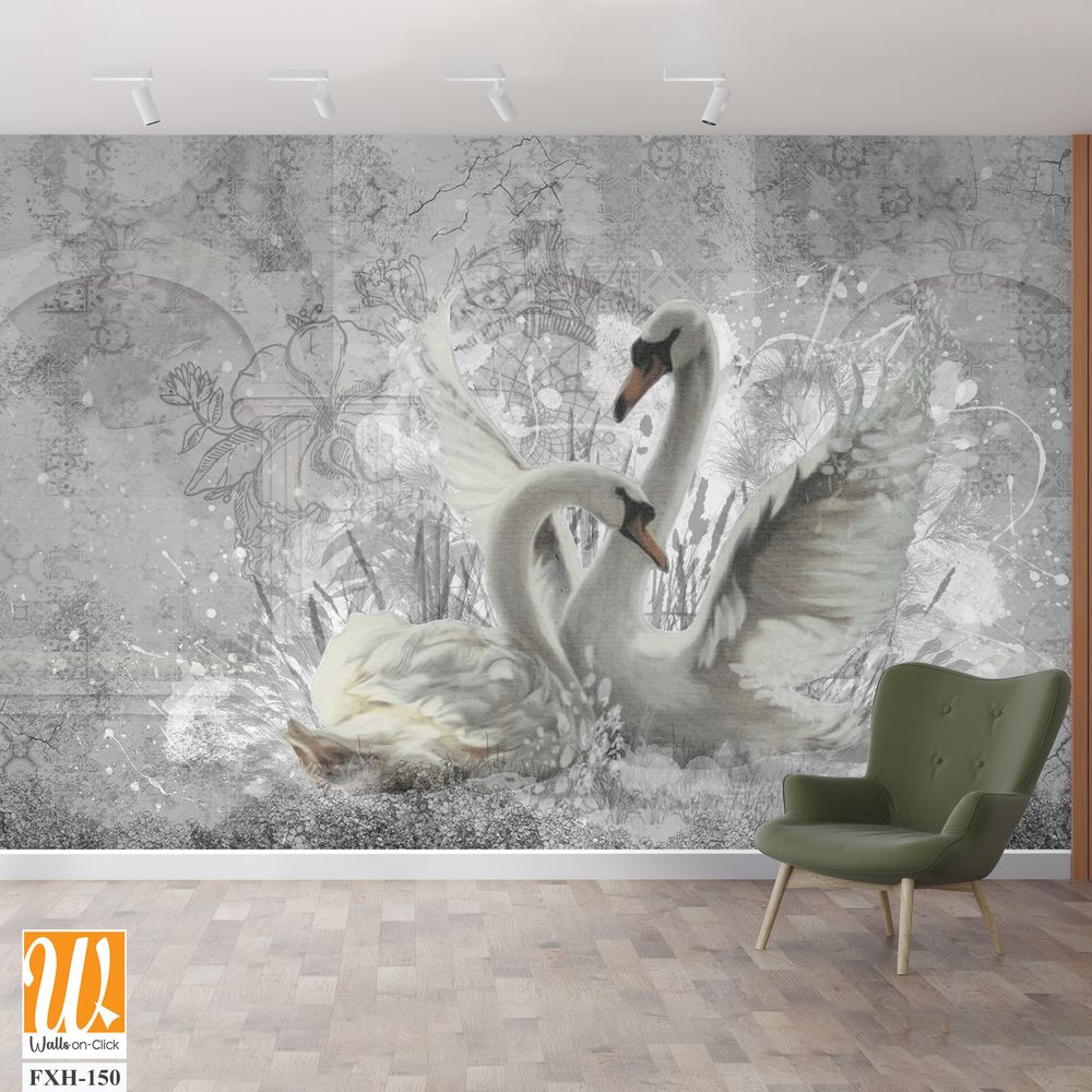Two white swans in your room for a romantic setting [WP-FXH-150]