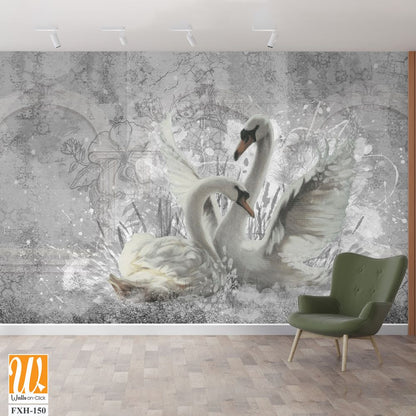 Two white swans in your room for a romantic setting [WP-FXH-150]