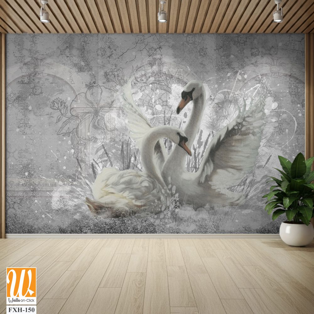 Two white swans in your room for a romantic setting [WP-FXH-150]