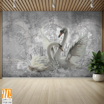 Two white swans in your room for a romantic setting [WP-FXH-150]