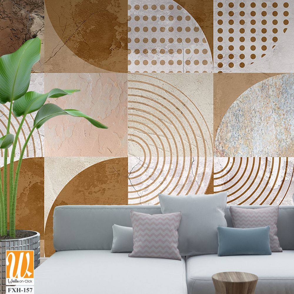 Design in the loft, classic, modern style. Graphic geometry on concrete grunge background. Light, delicate photo wallpaper, mural, wallpaper, card, postcard design. [WP-FXH-157]