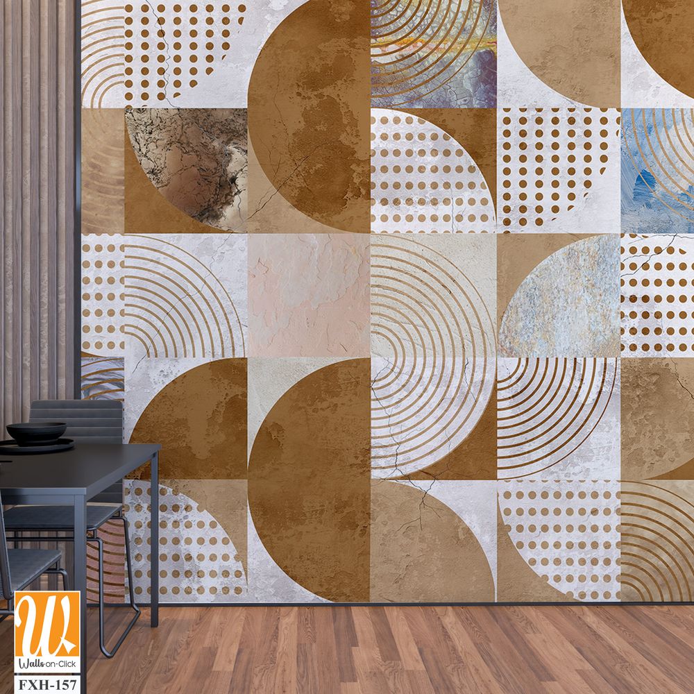 Design in the loft, classic, modern style. Graphic geometry on concrete grunge background. Light, delicate photo wallpaper, mural, wallpaper, card, postcard design. [WP-FXH-157]