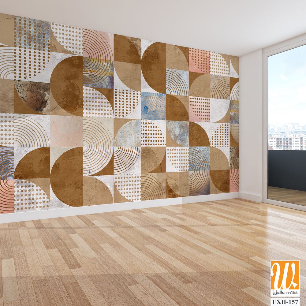 Design in the loft, classic, modern style. Graphic geometry on concrete grunge background. Light, delicate photo wallpaper, mural, wallpaper, card, postcard design. [WP-FXH-157]