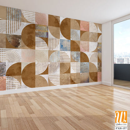 Design in the loft, classic, modern style. Graphic geometry on concrete grunge background. Light, delicate photo wallpaper, mural, wallpaper, card, postcard design. [WP-FXH-157]