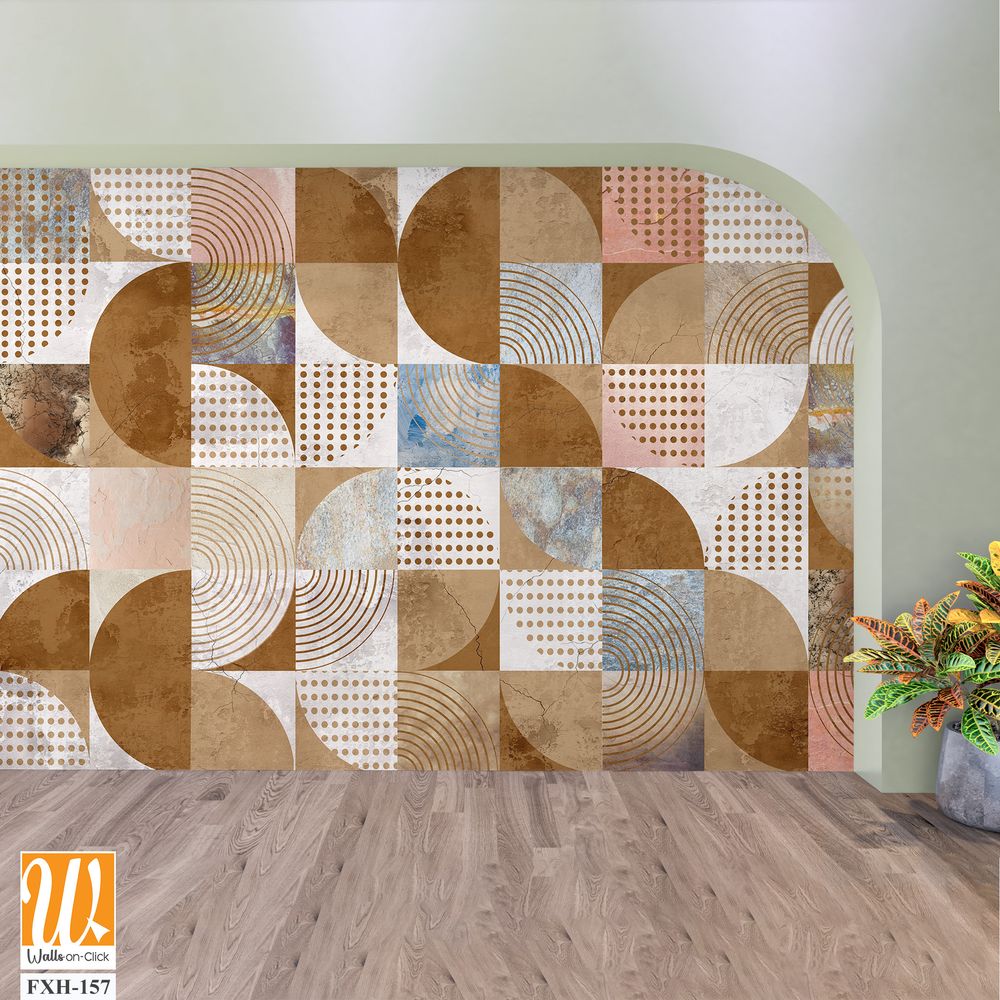 Design in the loft, classic, modern style. Graphic geometry on concrete grunge background. Light, delicate photo wallpaper, mural, wallpaper, card, postcard design. [WP-FXH-157]