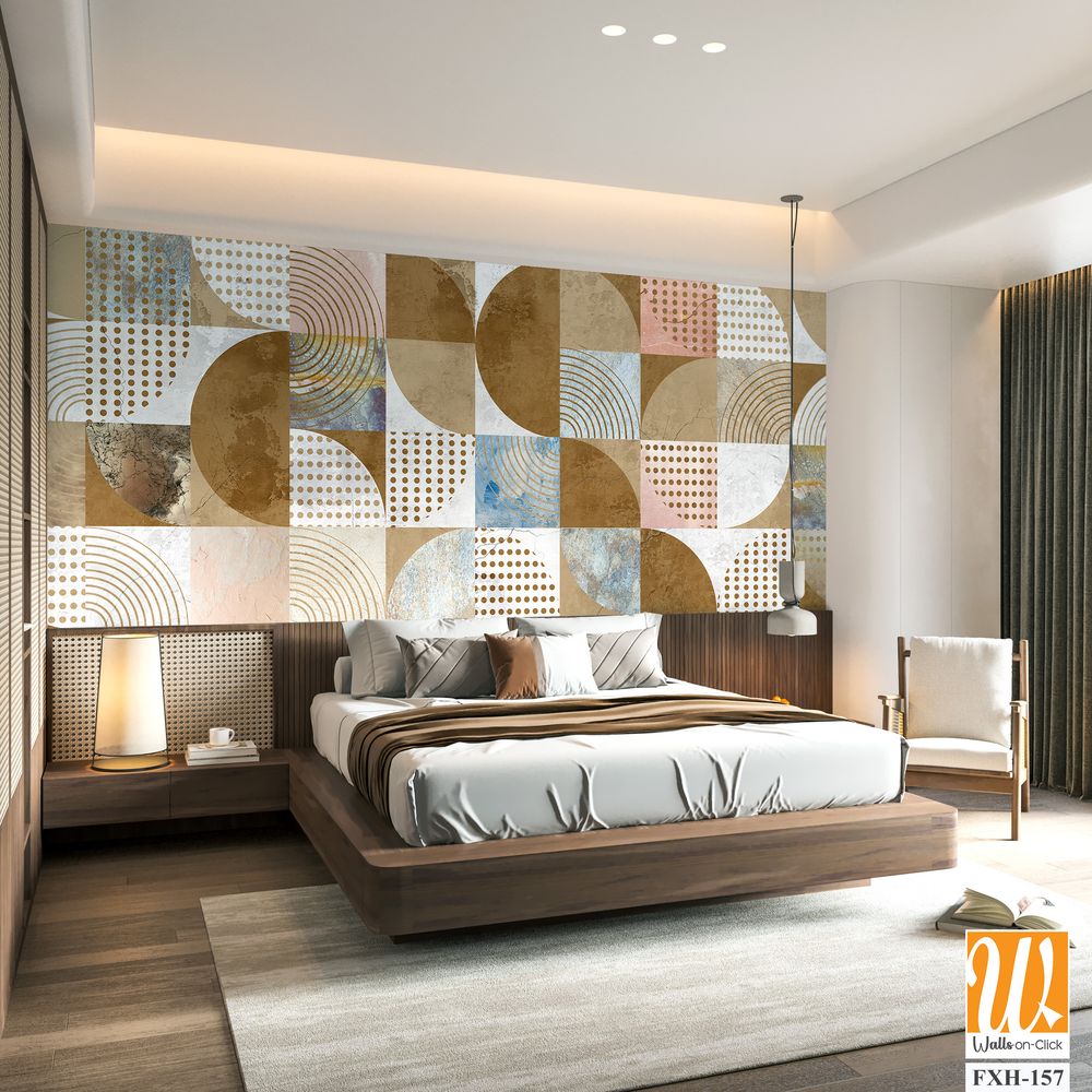 Design in the loft, classic, modern style. Graphic geometry on concrete grunge background. Light, delicate photo wallpaper, mural, wallpaper, card, postcard design. [WP-FXH-157]