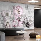 Peonies flowers painted on a concrete grunge wall. Photo wallpaper, wallpaper, mural, card, postcard design in the modern, loft style. [WP-FXH-161]