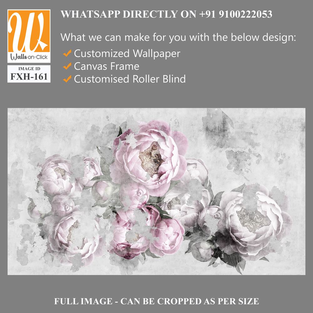 Peonies flowers painted on a concrete grunge wall. Photo wallpaper, wallpaper, mural, card, postcard design in the modern, loft style. [WP-FXH-161]