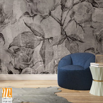 Black and white vintage roses, wall murals in the interior of the room on a textured background [WP-FXH-162]