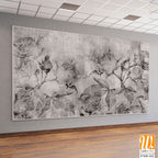 Black and white vintage roses, wall murals in the interior of the room on a textured background [WP-FXH-162]