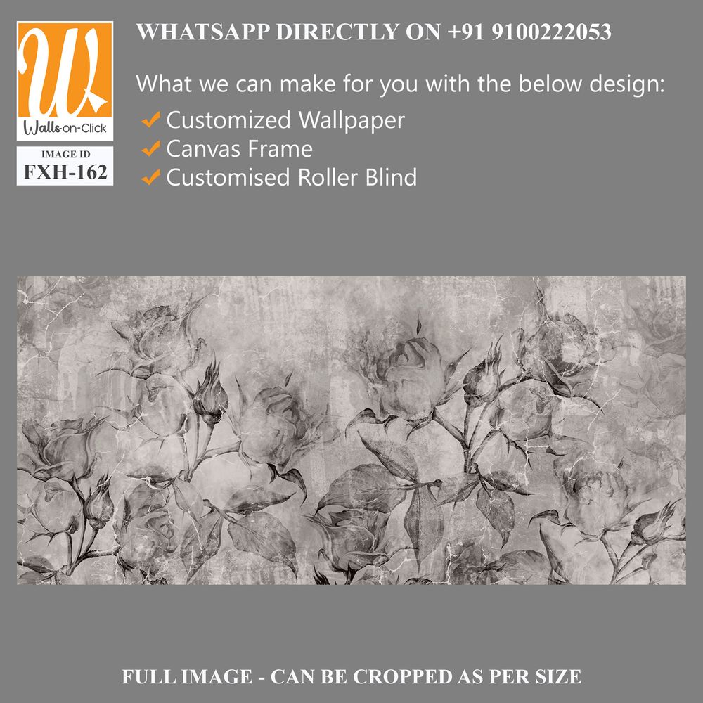 Black and white vintage roses, wall murals in the interior of the room on a textured background [WP-FXH-162]