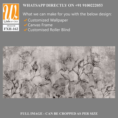 Black and white vintage roses, wall murals in the interior of the room on a textured background [WP-FXH-162]