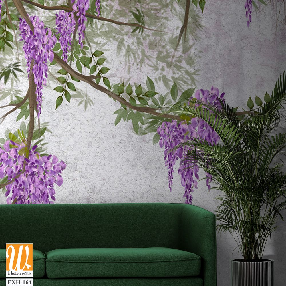 Curly flowers wisteria on branches, photo wallpapers [WP-FXH-164]