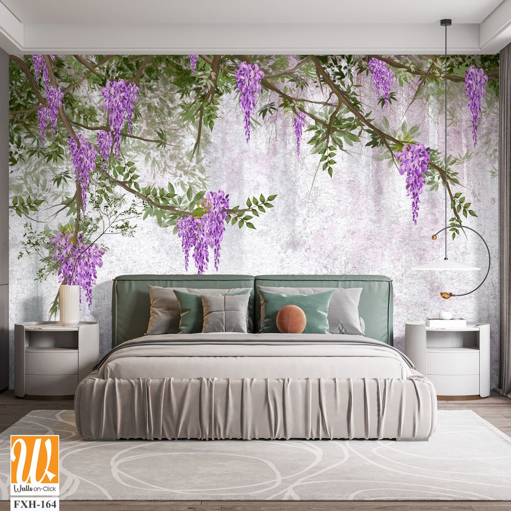 Curly flowers wisteria on branches, photo wallpapers [WP-FXH-164]