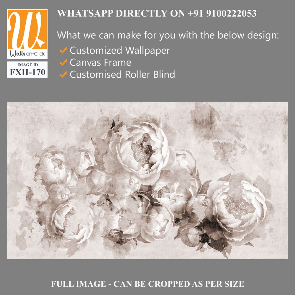 Sepia peonies flowers painted on a concrete grunge wall. Photo wallpaper, wallpaper, mural, card, postcard design in the modern, loft style. [WP-FXH-170]