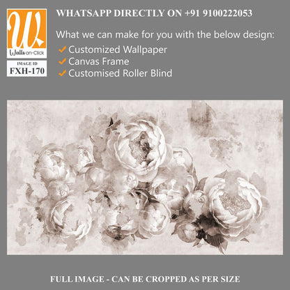 Sepia peonies flowers painted on a concrete grunge wall. Photo wallpaper, wallpaper, mural, card, postcard design in the modern, loft style. [WP-FXH-170]