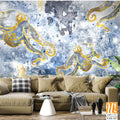 Depths of the sea with marine life, octopuses and jellyfish, design of drawn wallpaper for a room or any interior [WP-FXH-187]