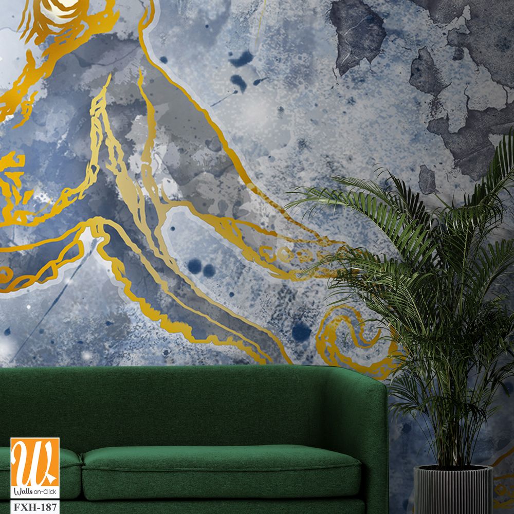 Depths of the sea with marine life, octopuses and jellyfish, design of drawn wallpaper for a room or any interior [WP-FXH-187]