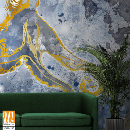 Depths of the sea with marine life, octopuses and jellyfish, design of drawn wallpaper for a room or any interior [WP-FXH-187]