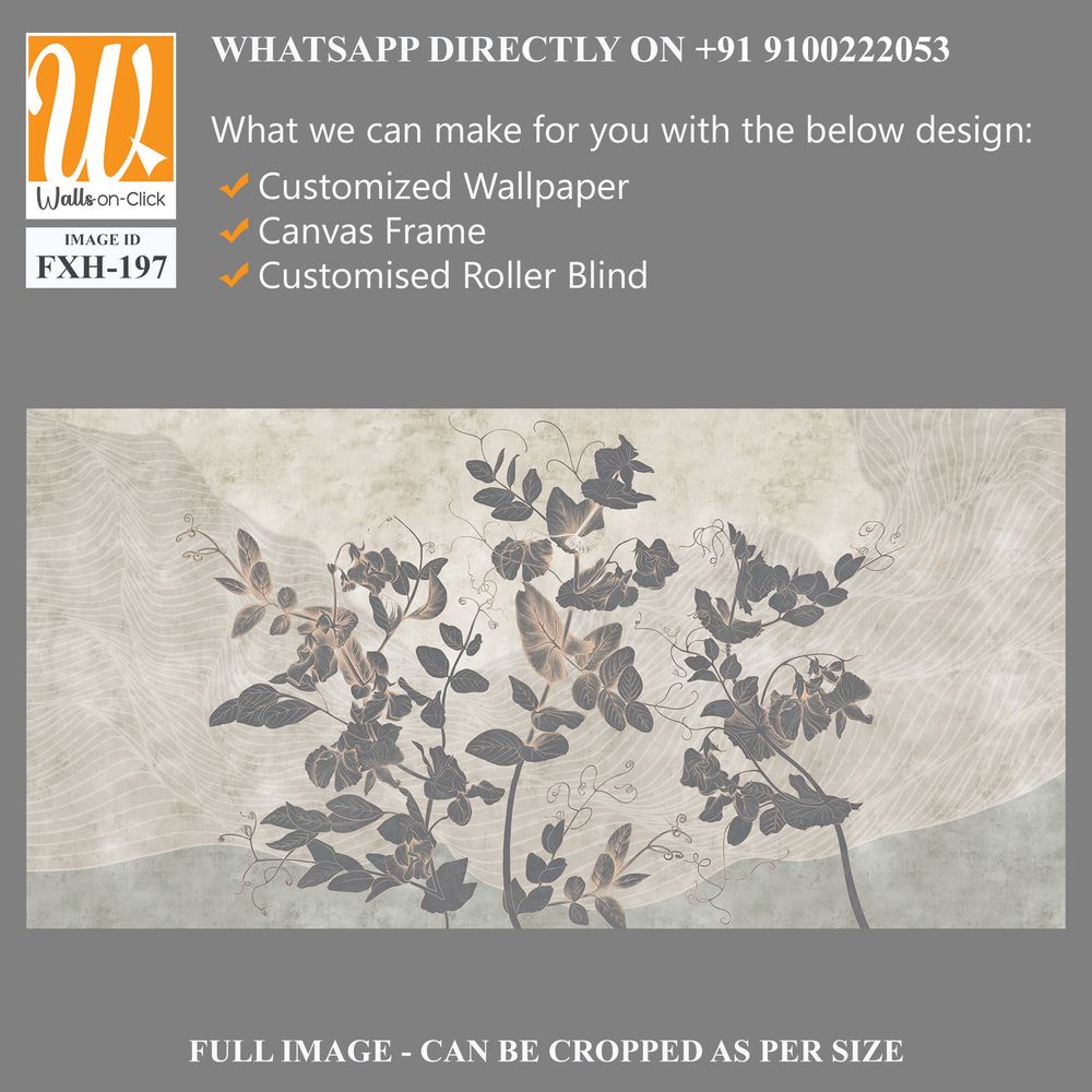 Sweet peas. Graphic white wildflowers painted on the abstract grunge wall. Floral background in loft, modern style. Design for wall mural, card, postcard, wallpaper, photo wallpaper. [WP-FXH-197]
