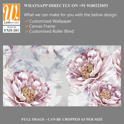 Drawn art peonies on a textured wall with imitation of scuffs. Photo wallpaper in a room or interior of a house. For printing on a label poster of a postcard [WP-FXH-201]