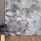 Drawn peony on a textured photo on the wall, art drawing on the wall, photo wallpaper in room, postcard, banquet, poster. [WP-FXH-205]
