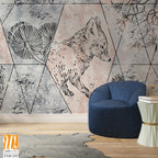 Abstraction, drawn contour animals on texture, photo wallpaper in the room [WP-FXH-235]