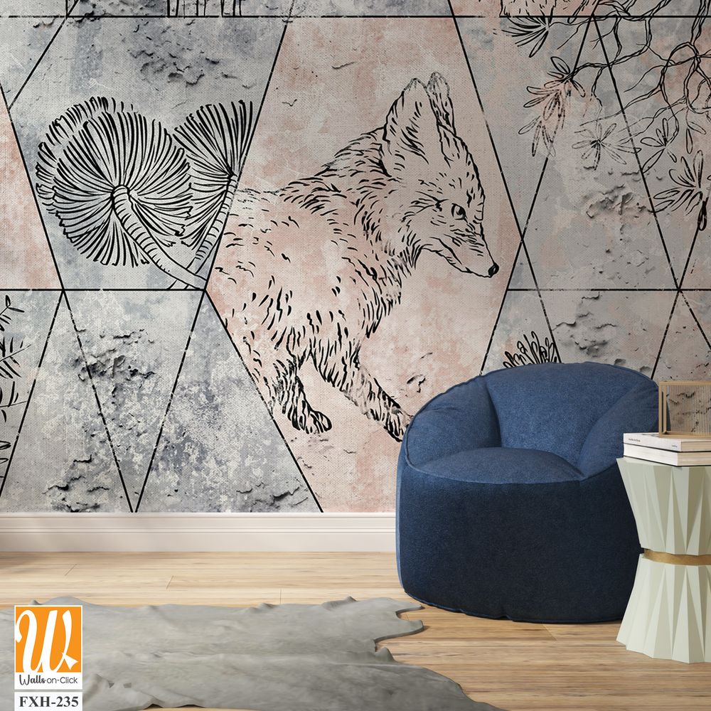 Abstraction, drawn contour animals on texture, photo wallpaper in the room [WP-FXH-235]