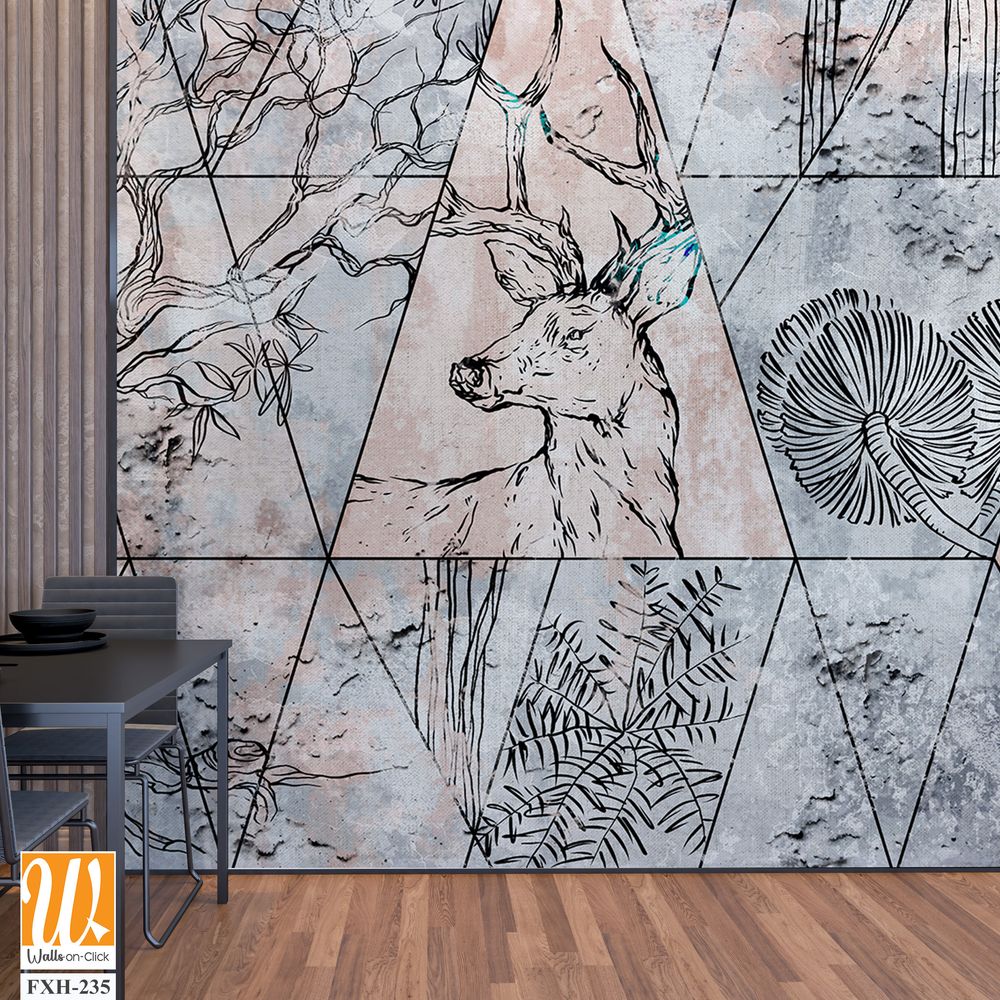 Abstraction, drawn contour animals on texture, photo wallpaper in the room [WP-FXH-235]