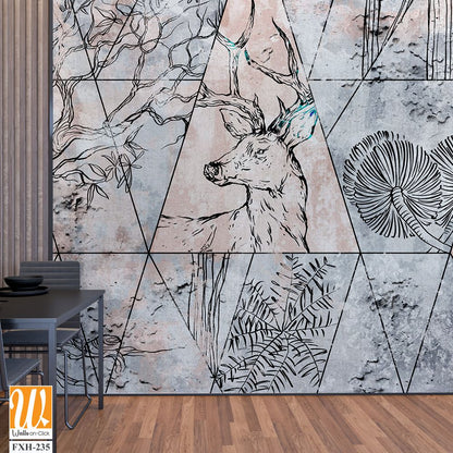 Abstraction, drawn contour animals on texture, photo wallpaper in the room [WP-FXH-235]