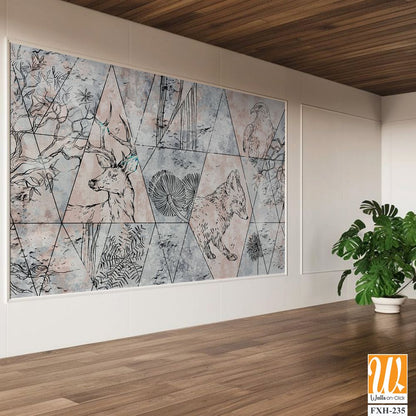 Abstraction, drawn contour animals on texture, photo wallpaper in the room [WP-FXH-235]
