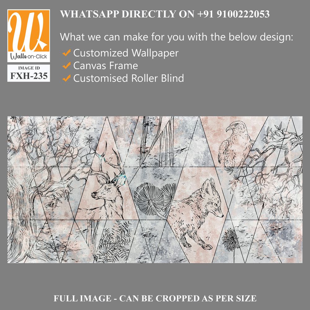 Abstraction, drawn contour animals on texture, photo wallpaper in the room [WP-FXH-235]
