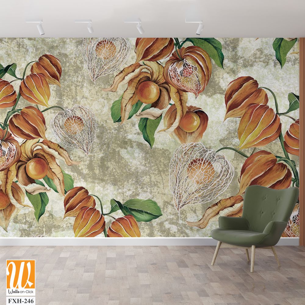 Texture background with painted buds in beige tones, photo wallpaper, label, banner, poster [WP-FXH-246]
