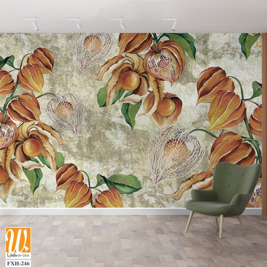 Texture background with painted buds in beige tones, photo wallpaper, label, banner, poster [WP-FXH-246]