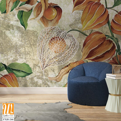 Texture background with painted buds in beige tones, photo wallpaper, label, banner, poster [WP-FXH-246]