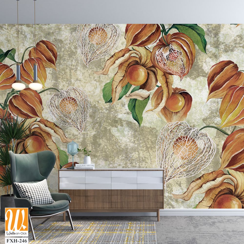 Texture background with painted buds in beige tones, photo wallpaper, label, banner, poster [WP-FXH-246]