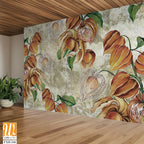 Texture background with painted buds in beige tones, photo wallpaper, label, banner, poster [WP-FXH-246]