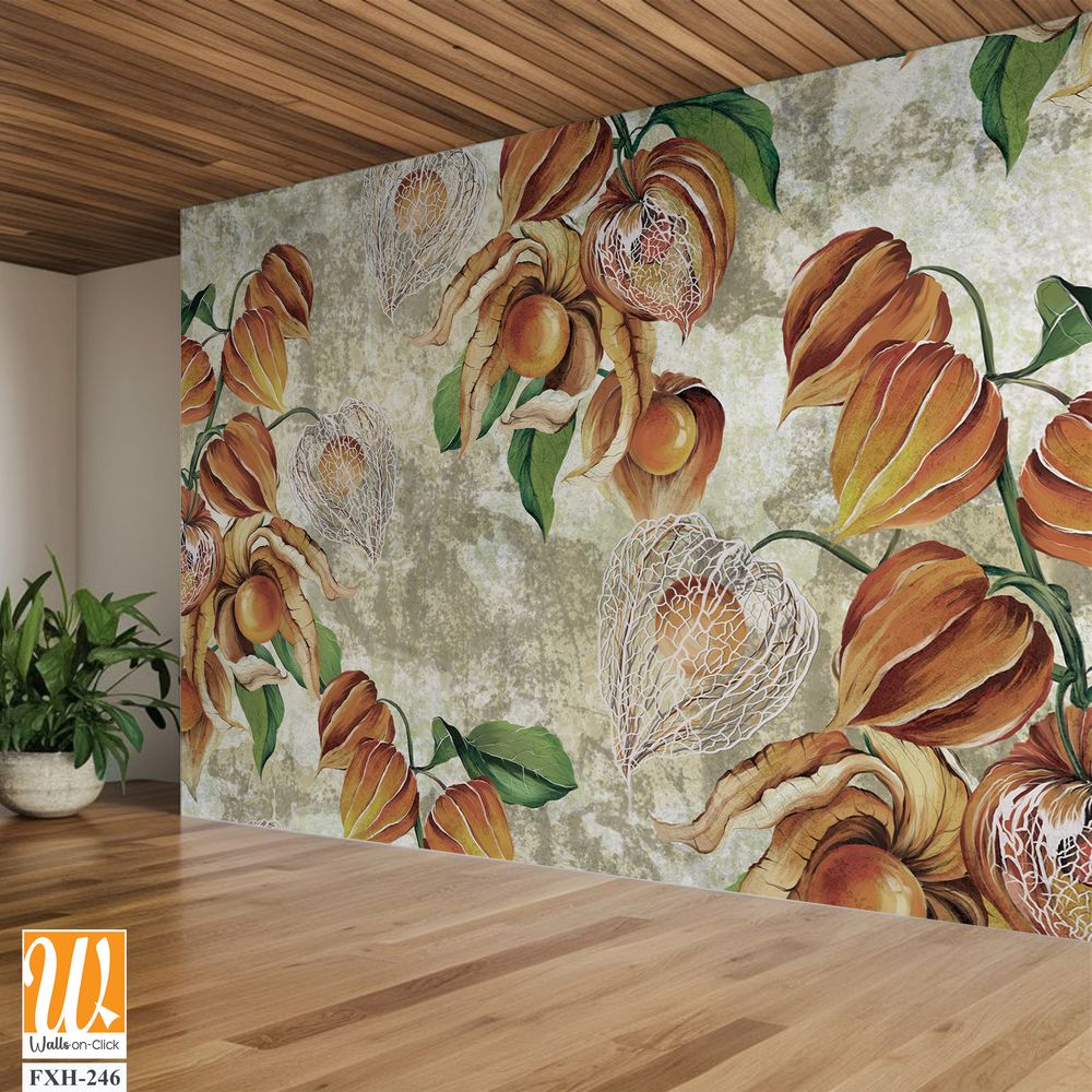 Texture background with painted buds in beige tones, photo wallpaper, label, banner, poster [WP-FXH-246]