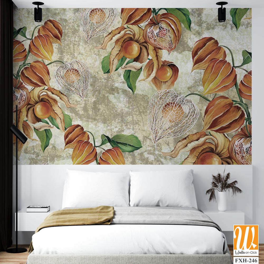 Texture background with painted buds in beige tones, photo wallpaper, label, banner, poster [WP-FXH-246]