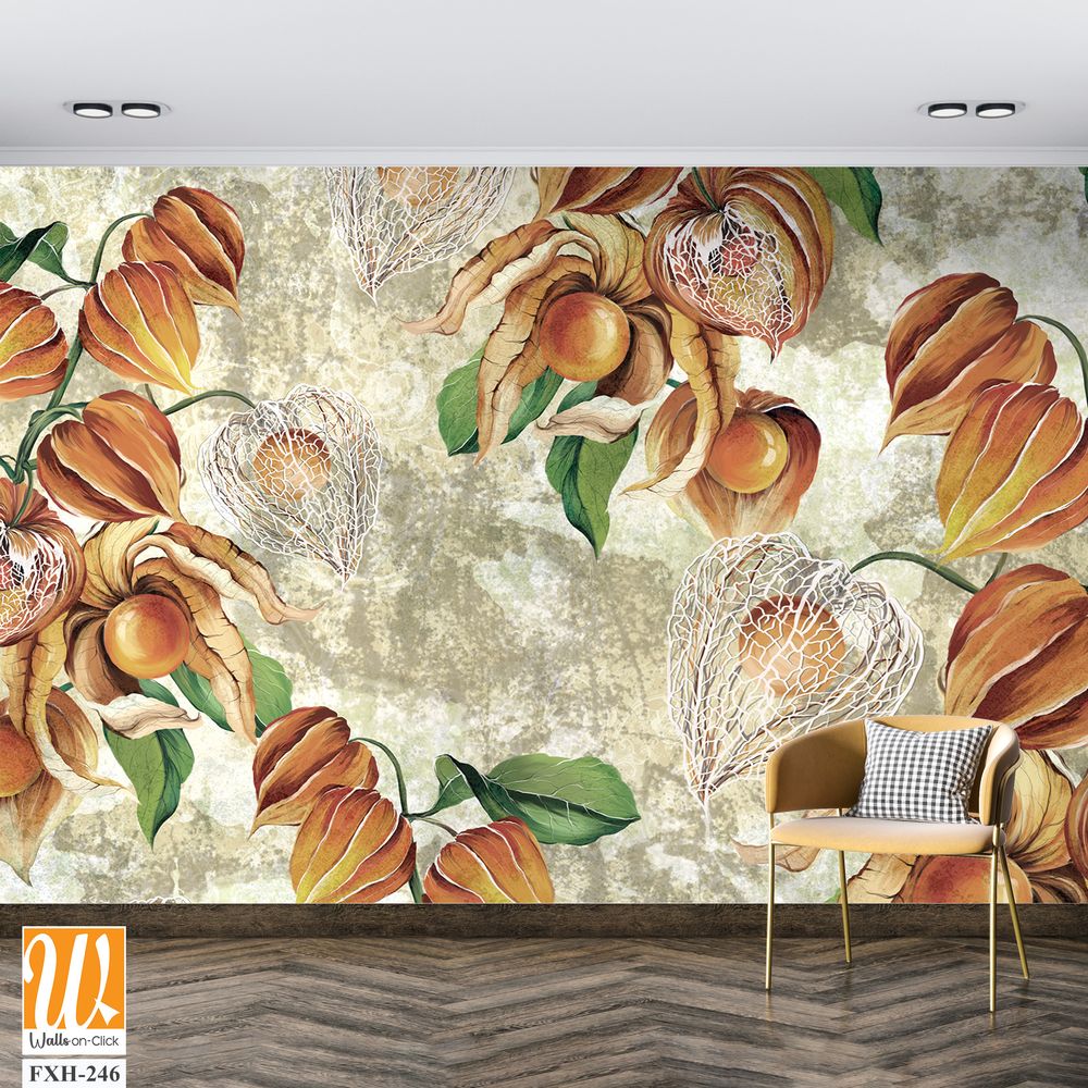 Texture background with painted buds in beige tones, photo wallpaper, label, banner, poster [WP-FXH-246]